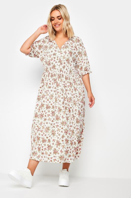 LIMITED COLLECTION Plus Size White Vintage Floral Textured Midaxi Dress | Yours Clothing 1