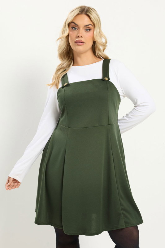 Yours Women's Plus Size Khaki Green Pinafore Dress Size 16