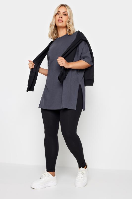 YOURS Plus Size Charcoal Grey Side Split Oversized T-Shirt | Yours Clothing 2