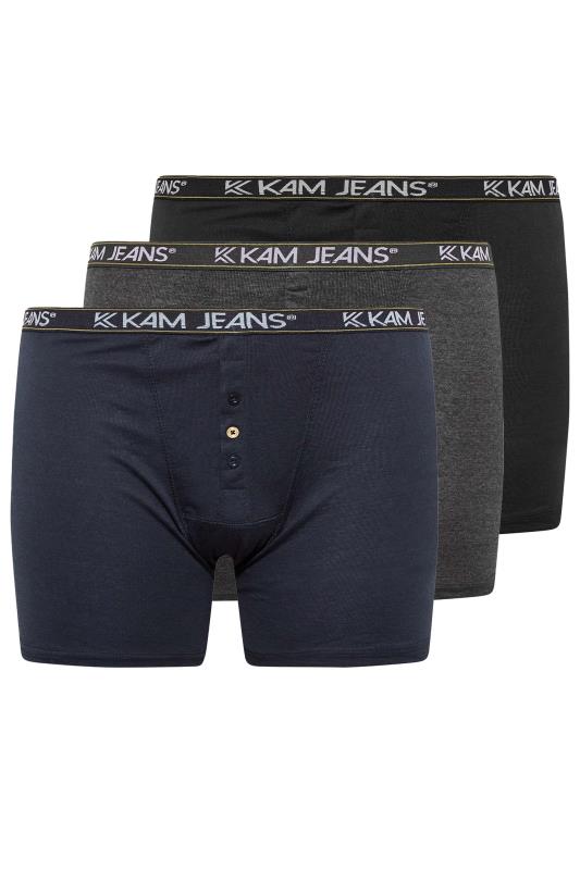 Make-Up Tallas Grandes KAM 3 PACK Navy Blue & Grey Assorted Boxers