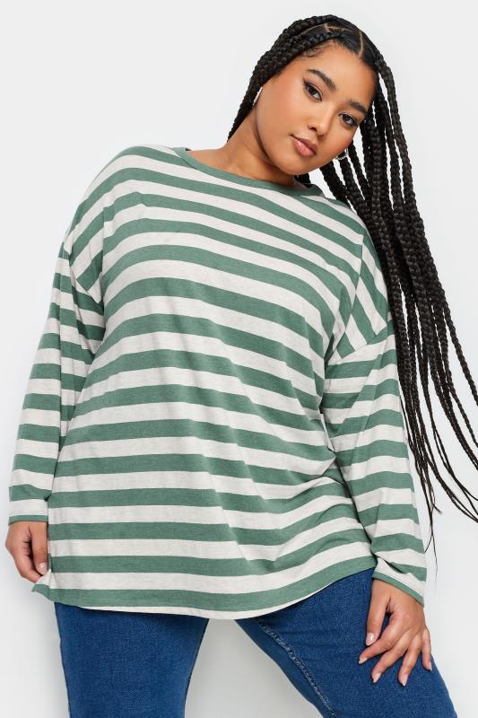 Plus Size  YOURS Curve Green Stripe Print Top