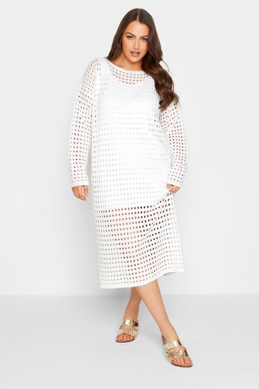 YOURS Curve White Crochet Midaxi Dress | Yours Clothing 1