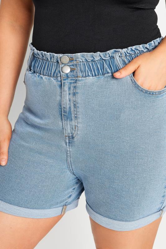 YOURS Plus Size Blue Elasticated Waist Stretch Denim Shorts | Yours Clothing 5