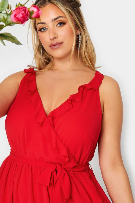 YOURS LONDON Plus Size Red Ruffle Wrap Dress | Yours Clothing 4