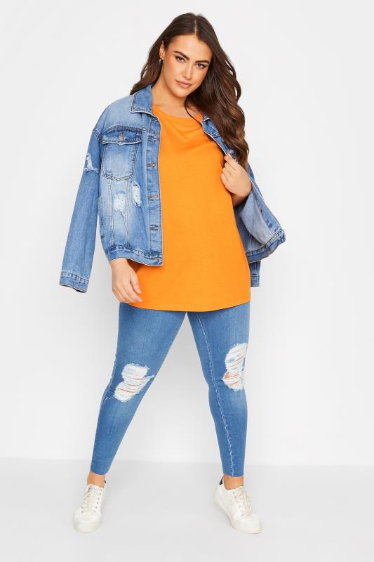 Plus Size Bright Orange Essential Short Sleeve T-Shirt | Yours Clothing  2