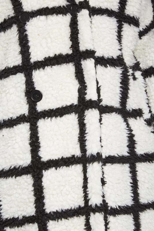 YOURS Curve White & Black Check Teddy Maxi Coat | Yours Clothing 5
