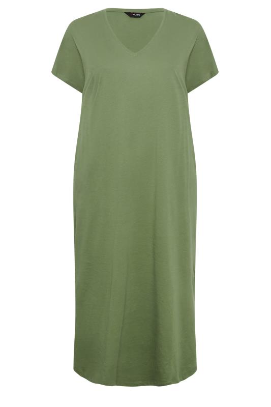 YOURS Plus Size Khaki Green Side Split Midaxi T-Shirt Dress | Yours Clothing 6