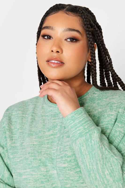 YOURS LUXURY Plus Size Green Marl Soft Touch Sweatshirt | Yours Clothing 4