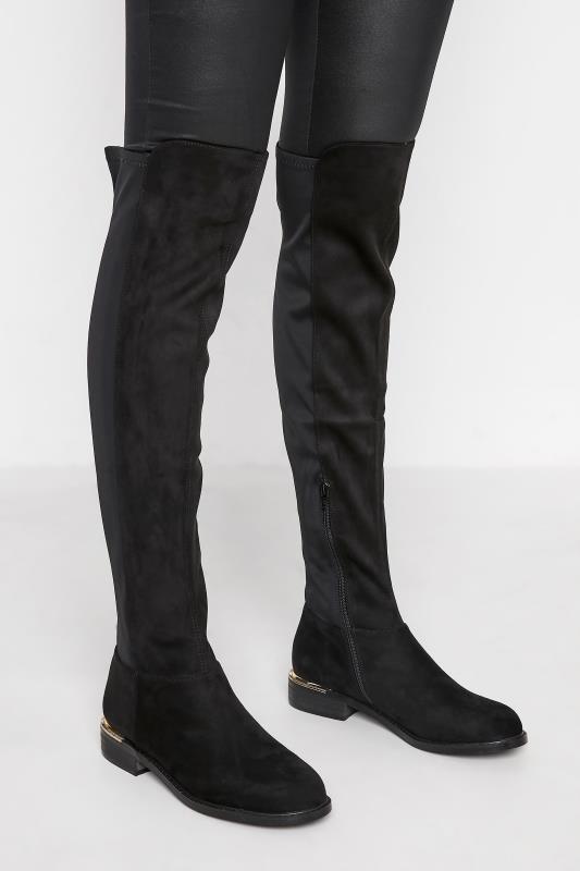LTS Black Over The Knee Stretch Boots In Standard D Fit 2