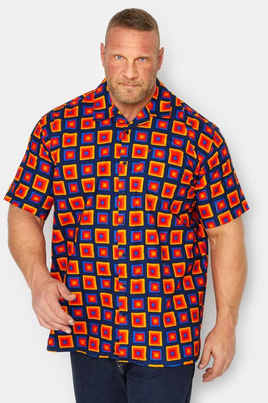 ESPIONAGE Big & Tall Orange Geometric Print Shirt | BadRhino 1