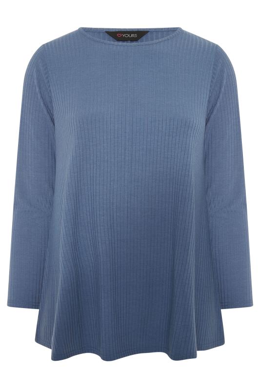 Plus Size Denim Blue Ribbed Swing Top | Yours Clothing 4