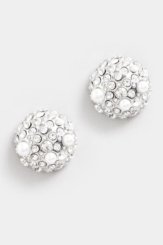 Silver Tone Statement Diamante Detail Stud Earrings | Yours Clothing  2