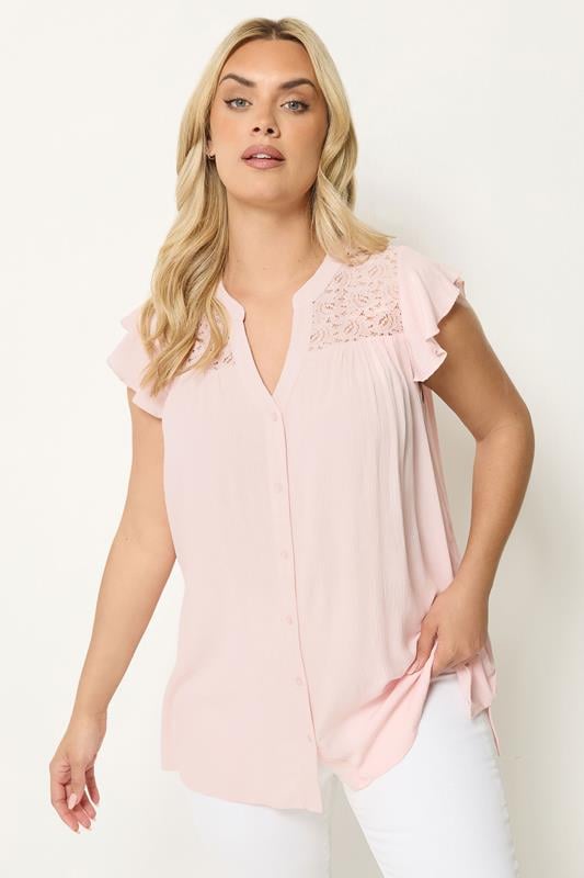  YOURS blusa rosa con detalle de encaje