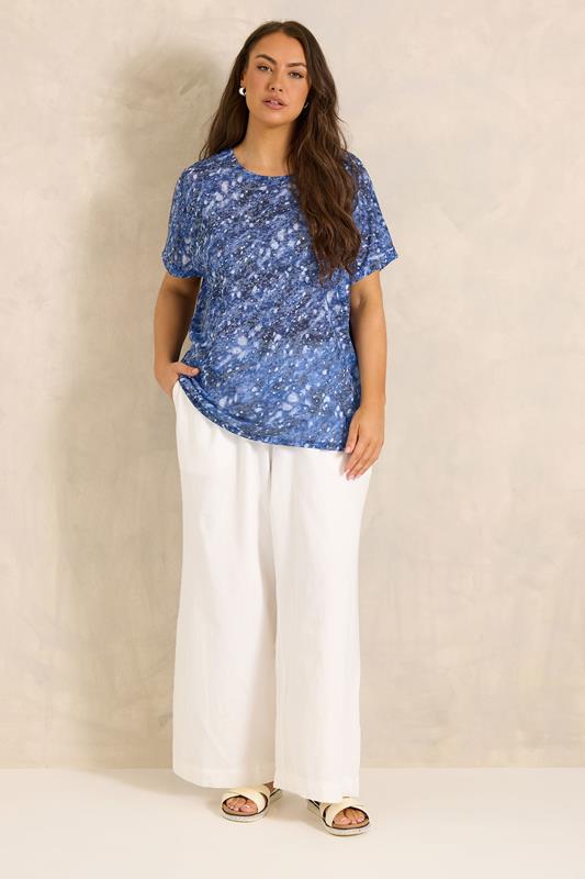 EVANS Plus Size Blue Print Burnout Top | Evans 1