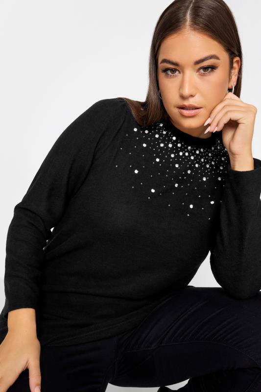 Plus Size Black Diamante Embellished Soft Touch Top | Yours Clothing 4