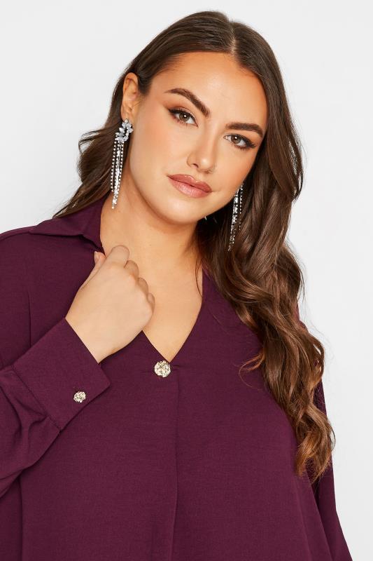 YOURS LONDON Plus Size Purple Button Pleat Front Blouse | Yours Clothing 4