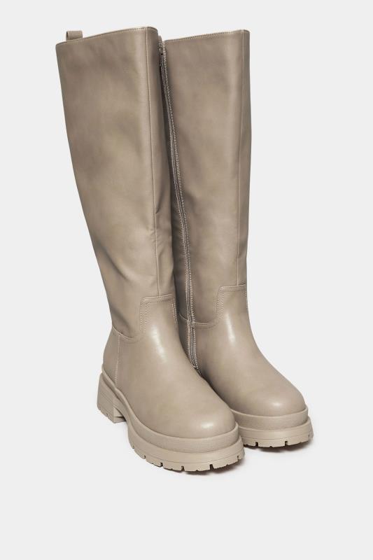 LIMITED COLLECTION Beige Brown Faux Leather Pull On Knee High Boots In ...
