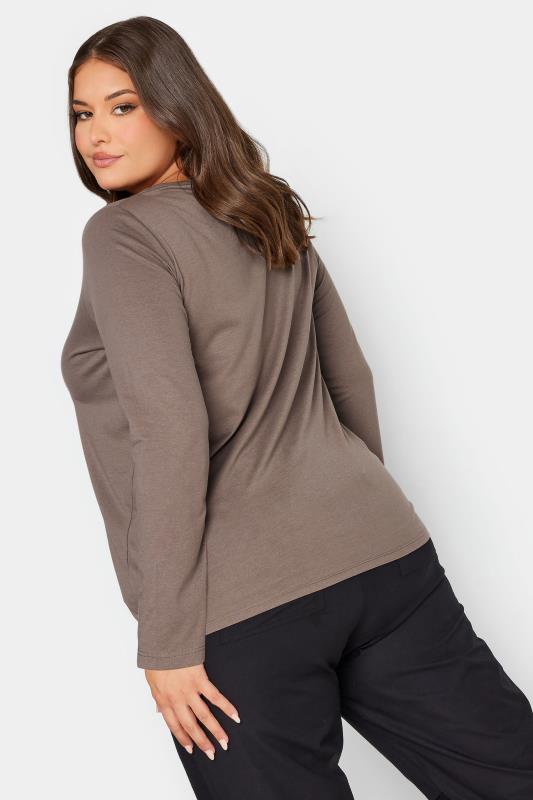 YOURS Curve Plus Size Light Brown Long Sleeve Basic Top | Yours Clothing  3