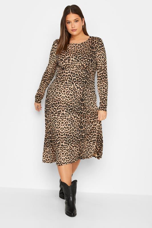 Tall  LTS Tall Brown Leopard Print Long Sleeve Tea Dress