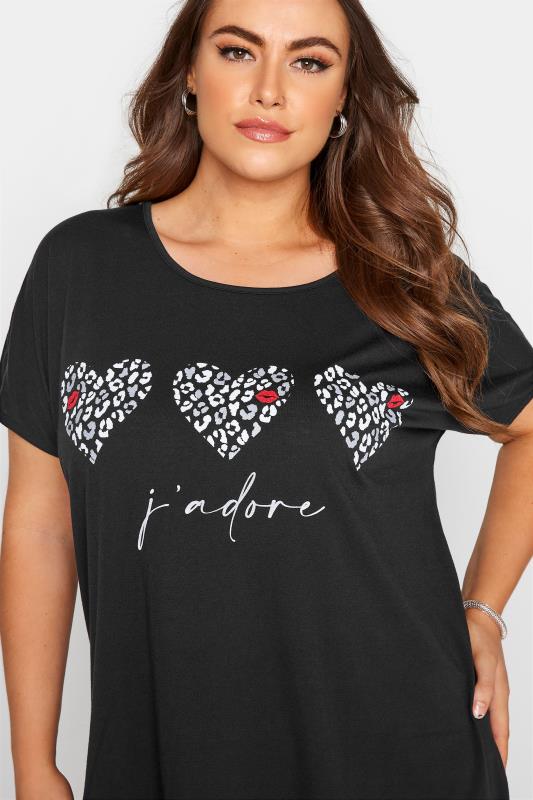 Curve Black Leopard Heart Graphic T-Shirt 4