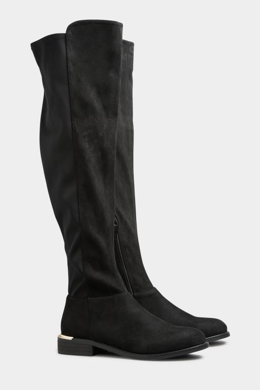 LTS Black Over The Knee Stretch Boots In Standard D Fit 1