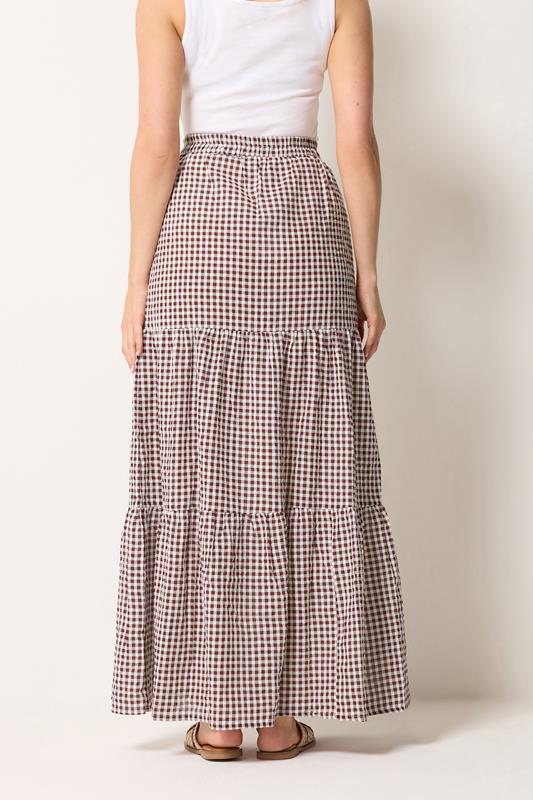 LTS Tall Women's Burgundy Red & White Gingham Cotton Maxi Skirt | Long Tall Sally 2