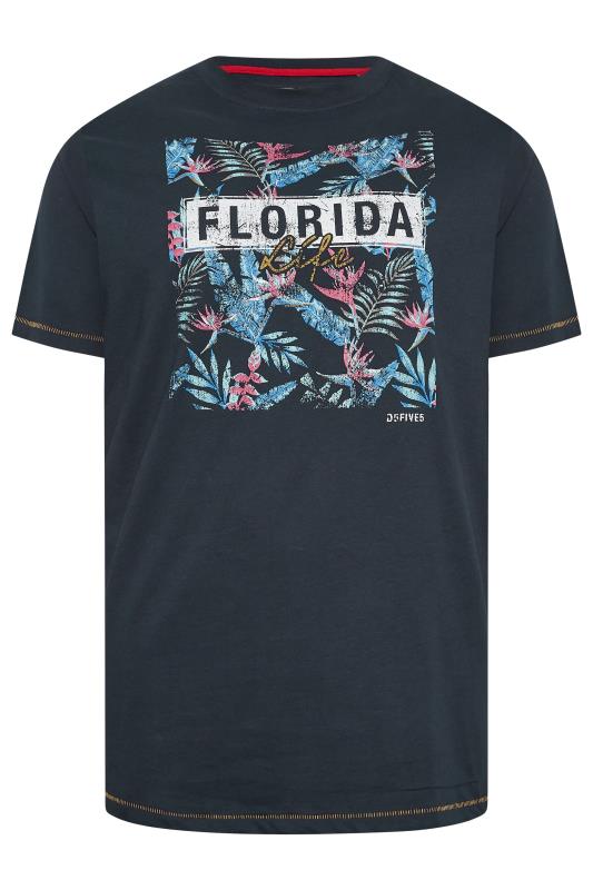 D555 Big & Tall Navy Blue Florida Floral Print T-Shirt | BadRhino 3