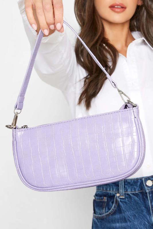 Lilac Purple Faux Croc Shoulder Bag | Yours Clothing 1