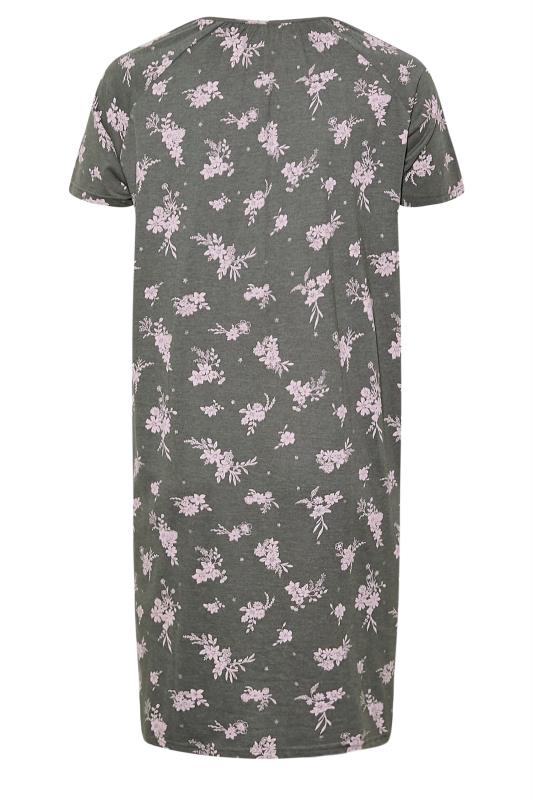 Plus Size Grey Floral Print Placket Nightdress | Yours Clothing  7