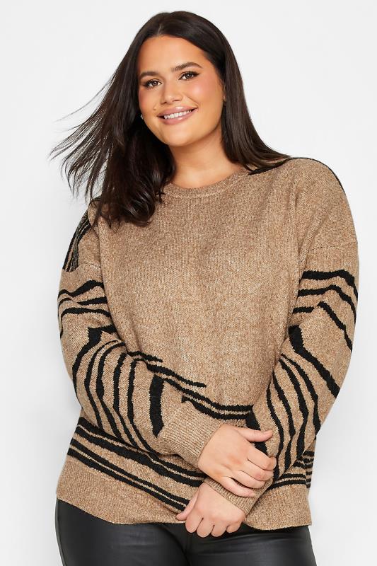  Grande Taille LTS Tall Brown Tiger Print Knitted Jumper