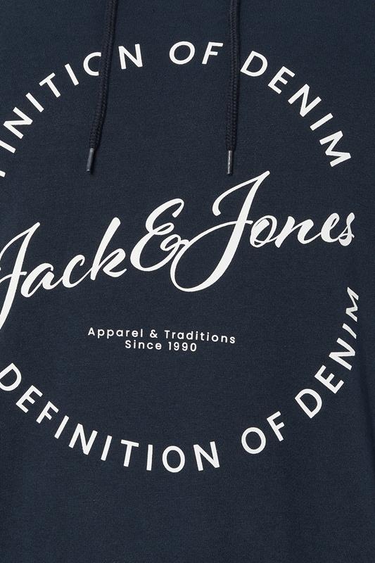 JACK & JONES Big & Tall Navy Blue Circle Logo Printed Hoodie | BadRhino 5