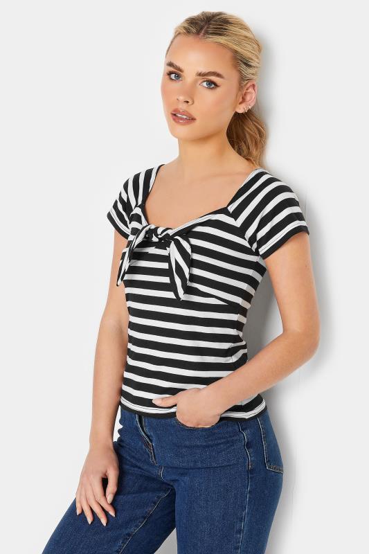 Petite  PixieGirl Black Stripe Print Tie Front T-Shirt