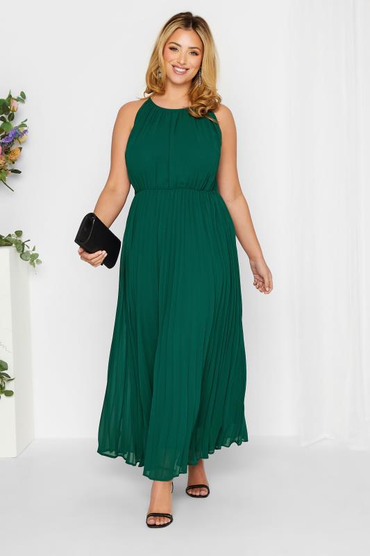  Grande Taille YOURS LONDON Curve Forest Green Pleated Maxi Dress