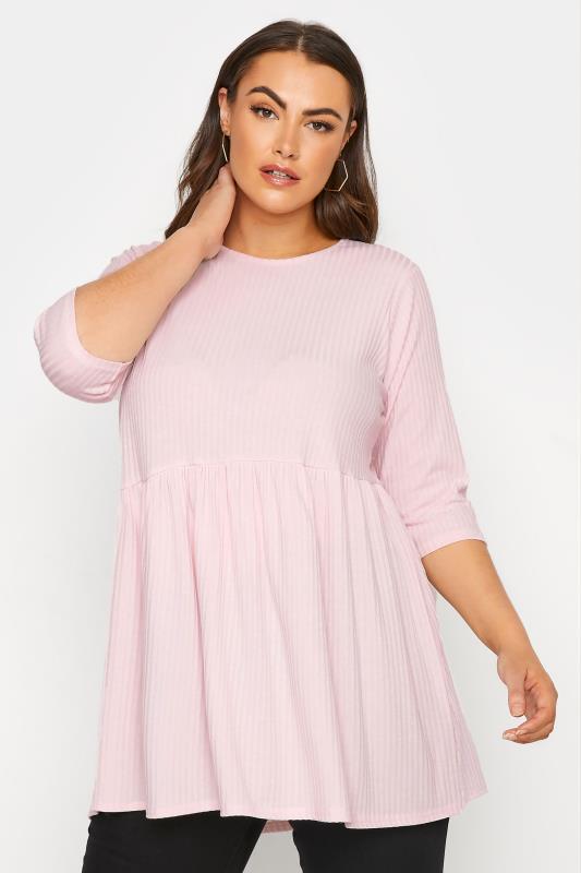  Tallas Grandes LIMITED COLLECTION Light Pink Ribbed Smock Top