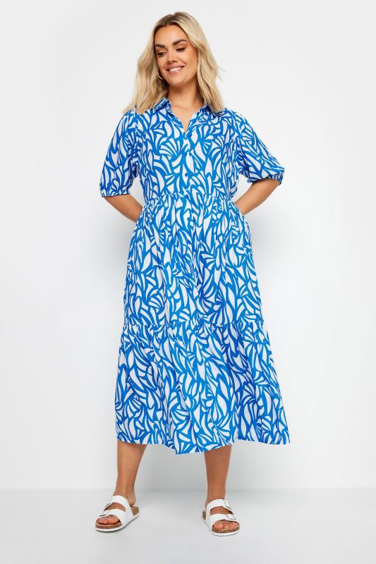 YOURS Plus Size Blue Abstract Print Shirt Dress | Yours Clothing 3