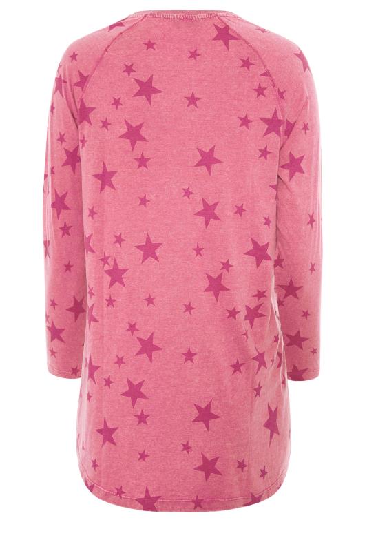 LTS Tall Pink Star Print Acid Wash T-Shirt 6