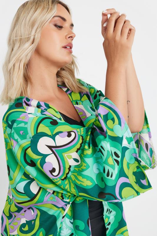  YOURS Curve Green Abstract Print Kimono