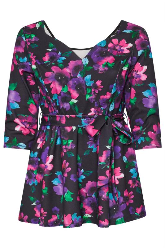 YOURS LONDON Plus Size Black Floral Print Peplum Top | Yours Clothing 5
