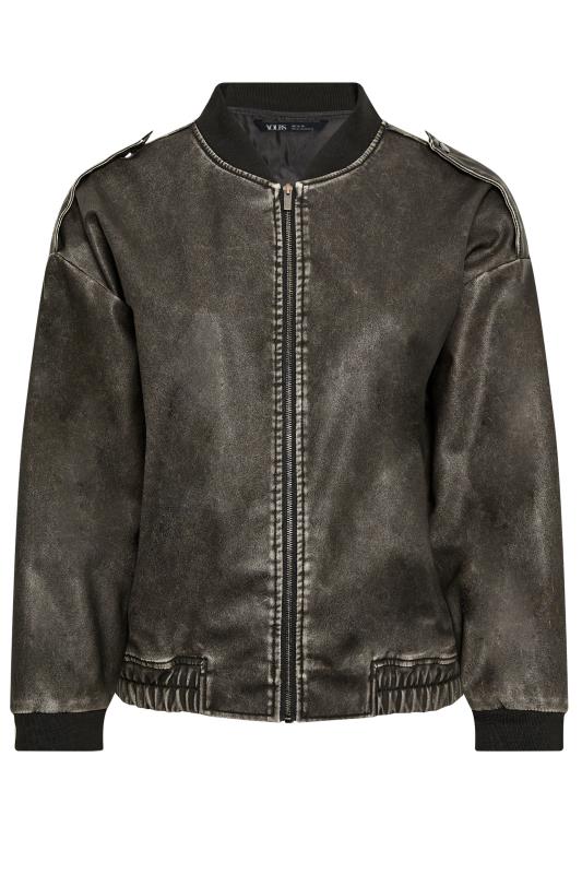 YOURS Plus Size Grey Washed Faux Leather Bomber Jacket | Yours Clothing 7