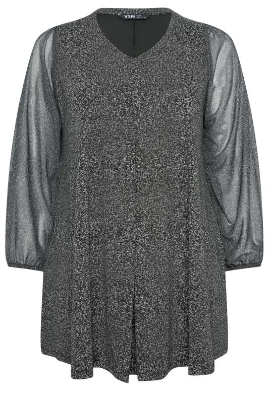 YOURS Plus Size Grey Mesh Sleeve Pleated Top | Yours Clothing 5