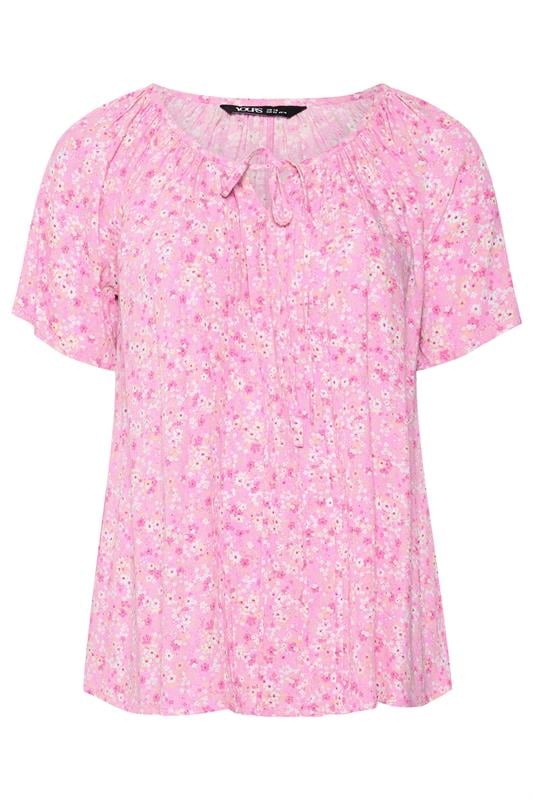 YOURS Plus Size Pink Floral Tie Neck Blouse | Yours Clothing 6