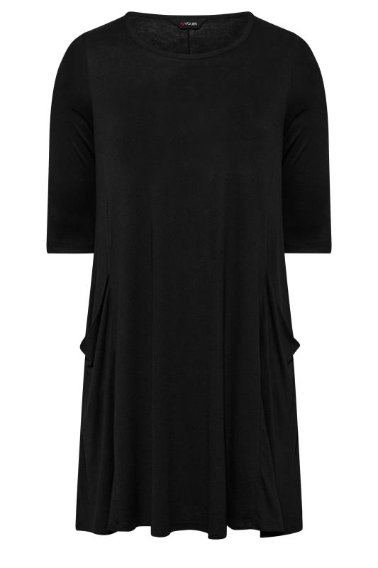 Plus Size Black Drape Pocket Dress | Yours Clothing 6