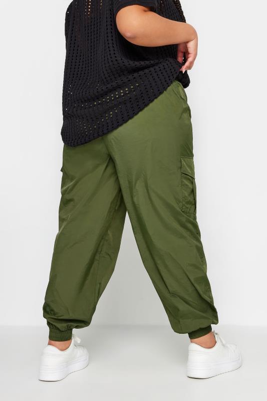YOURS Plus Size Khaki Green Cargo Pocket Parachute Trousers | Yours Clothing 3