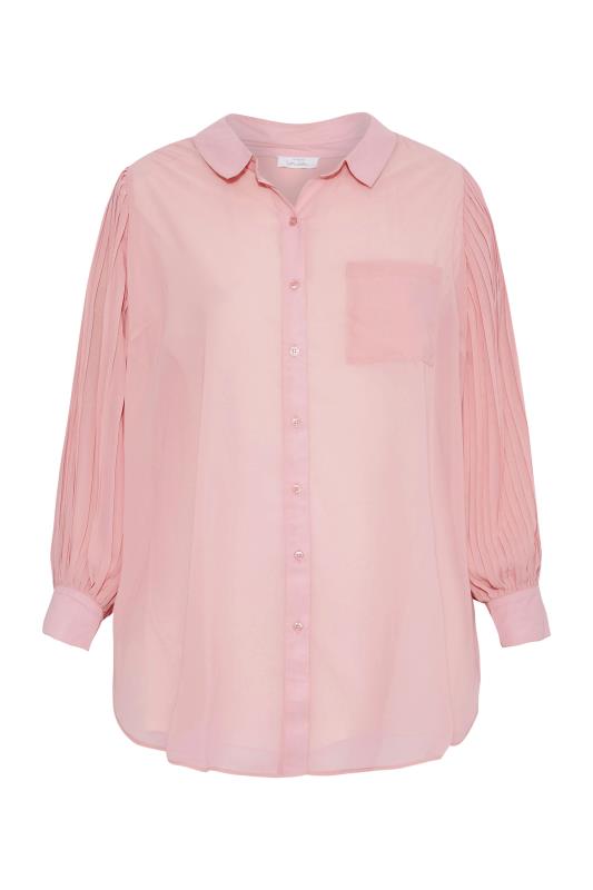 YOURS LONDON Curve Pink Pleated Sleeve Chiffon Shirt_F.jpg