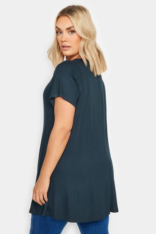 Plus Size Navy Blue Ribbed Swing Top | Yours Clothing 3
