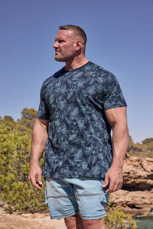  BadRhino Big & Tall Navy Blue Hawaiian Print T-Shirt
