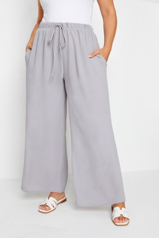 YOURS Plus Size Grey Twill Wide Leg Trousers | Yours Clothing 1