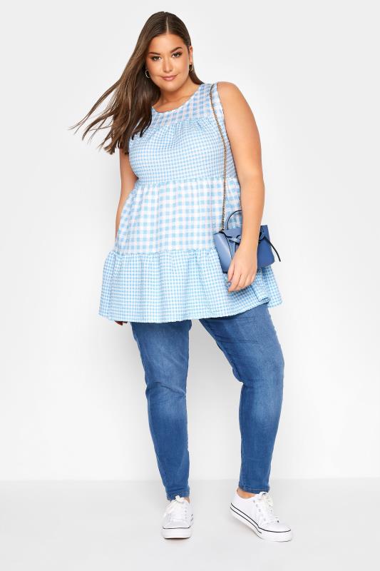 LIMITED COLLECTION Curve Blue Contrast Gingham Tiered Vest Top 2