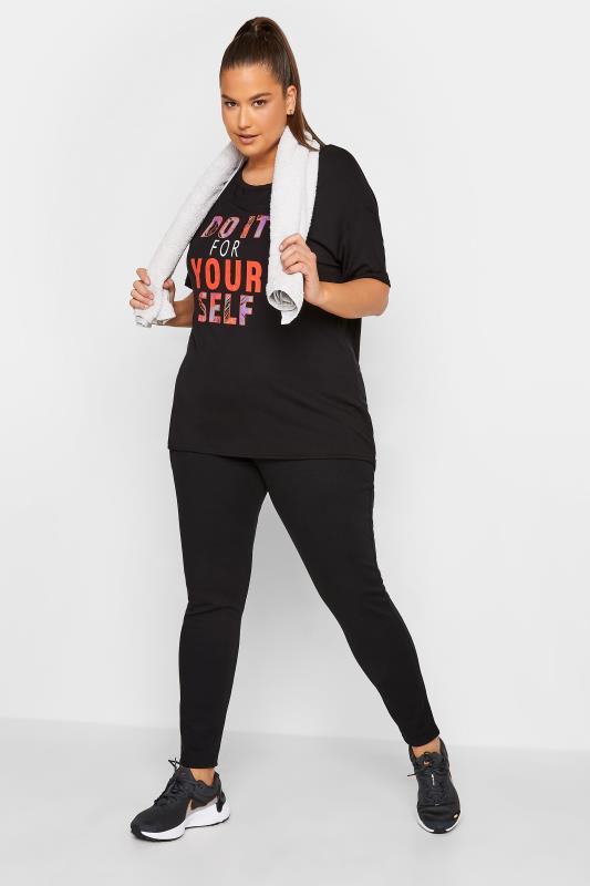 YOURS Curve Plus Size ACTIVE Black 'Do It For Yourself' Slogan T-Shirt | Yours Clothing 6
