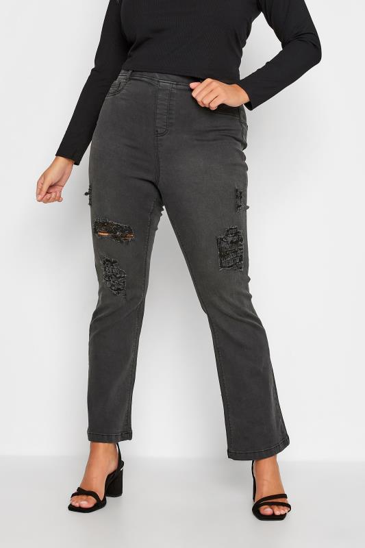 Curve Black Washed Ripped Pull-On HANNAH Bootcut Jeggings 1